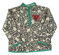 Smetanovo-čierna vzorovaná huňatá mikina so srdíčkem - Keith Haring H&M
