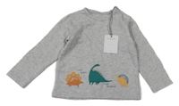 Nové - šedé melírované triko s dinosaury Tu