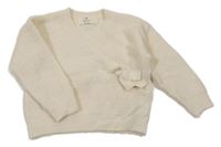 Smotanový melírovaný rebrovaný vlnený sveter s mašlou H&M