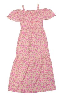 Lososovo-ružové kvetované ľahké šaty Pep&Co