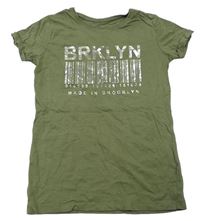 Khaki tričko s potiskem čárového kodu a nápismi zn. Primark