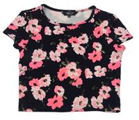Tmavomodré kvetované crop tričko New Look
