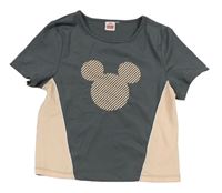 Tmavošedo-pudrové sportovní crop tričko s Mickeym Disney