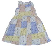 Bielo-ružovo-žlté patchwork kvetované bavlnené šaty H&M
