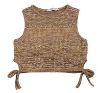 Pudrový melírovaný rebrovaný úpletový crop top Matalan