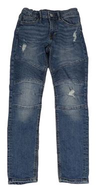 Modré skinny fit rifle s vyšúchaním H&M