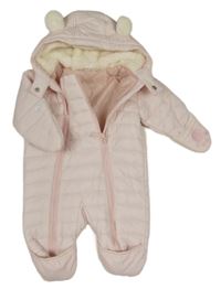 Světlerůžová prošívaná šusťáková zimní kombinéza s kapucí The Little White Company
