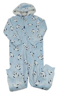 Světlemodrá chlupatá kombinéza s pandami a kapucí M&S