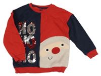 Červeno-tmavomodrá mikina so Santou a nápisem z překlápěcích flitrů F&F