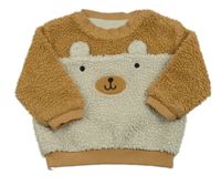 Béžovo-hnedá huňatá podšitá mikina s medvěďom Nutmeg