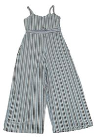 Modro-černo-bílý pruhovaný žebrovaný culottes overal New Look