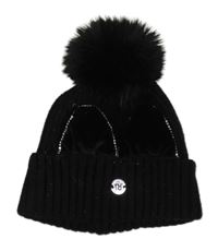 Čierna rebrovaná pletená čapica s uškami a brmbolcom River Island