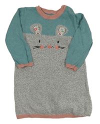 Šedo-zelené svetrové šaty s myškou Tu