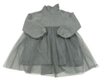 Šedé svetrovo/tylové šaty s rolákem Zara