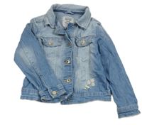 Modrá riflová bunda s výšivkami květin a včelou C&A