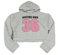 Svetlosivá melírovaná crop mikina s číslom a kapucňou H&M