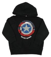 Čierna mikina s logem Kapitána Ameriky z překlápěcích flitrů a kapucňou Zara