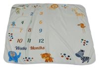 Bílá plyšová měsíční deka se zvířaty