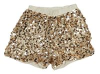 Béžovo-bronzové síťovano/flitrové kraťasy