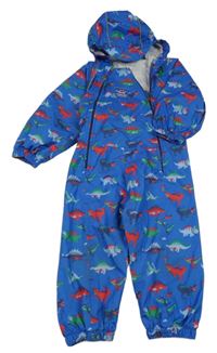 Modrá šusťáková nepromokavá kombinéza s dinosaury a kapucí Jojo Maman Bébé