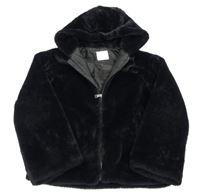 Černá kožešinová podšitá bunda s kapucí Primark