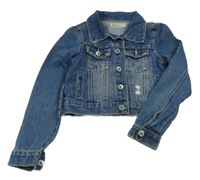 Modrá rifľová crop bunda s vyšúchaním Denim