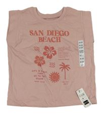 Nové - Starorůžové tričko s květy a palmou Dunnes