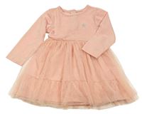 Ružové šaty s tylovou sukní a výšivkou Peacocks