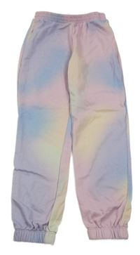 Růžovo-modro-žluté batikované tepláky H&M