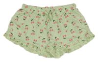 Zelenkavé bodkovaná é bavlnené kraťasy s třešněmi Destination