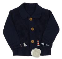 Nové - Tmavomodrý propínací svetr s obrázky Nutmeg