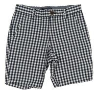 Tmavomodro-bílé kostkované plátěné kraťasy Next