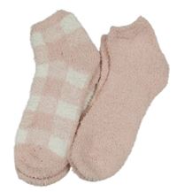 2x chlupaté ponožky - růžové + růžovo-bílé kostkované