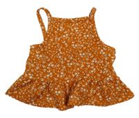 Hnědý květovaný crop top