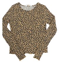 Hnedo-čierne vzorované rebrované crop tričko H&M