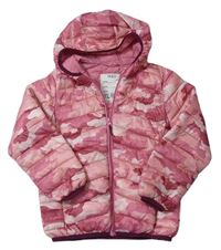 Ružová army šušťáková prešívaná zateplená bunda s kapucňou M&S