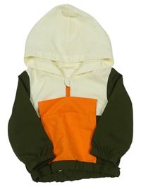 Bílo-oranžovo-khaki lehká bunda s kapucí Shein