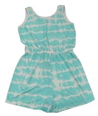 Světlemodro-biely vzorovaný kraťasový overal Primark