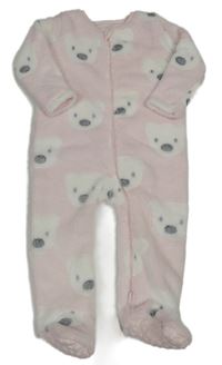 Svetloružový plyšový overal s medveďmi Nutmeg