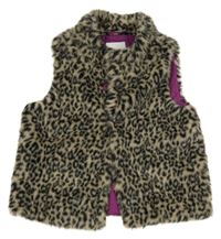 Béžovo-hnedá leopardí kožušinová podšitá vesta Charles Vögele