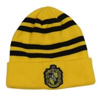Žluto-černá pruhovaná pletená čepice s nášivkou - Harry Potter 