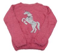 Ružový chlpatý sveter s jednorožcem z flitrů Dopodopo