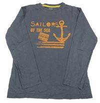 Tmavosivé tričko s nápisom a kotvou Vertbaudet