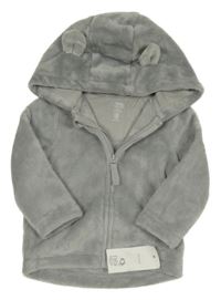 Nové - šedá plyšová propínací mikina s kapucí F&F