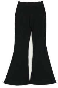 Černé žebrované flare legíny New Look