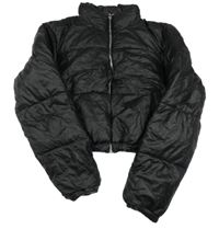 Černá koženková zimní crop bunda New Look