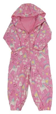 Růžová šusťáková jarní kombinéza s jednorožci a kapucí dunnes