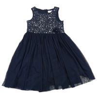 Tmavomodré tylové šaty s flitry 