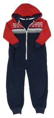 Tmavomodro-červená tepláková kombinéza so vzorom a kapucňou George