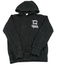 Čierna vzorovaná mikina s potlačou a kapucňou Y.F.K.